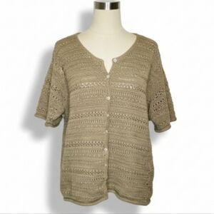 Claudia D Crochet Knit Button Down Cardigan Olive Large